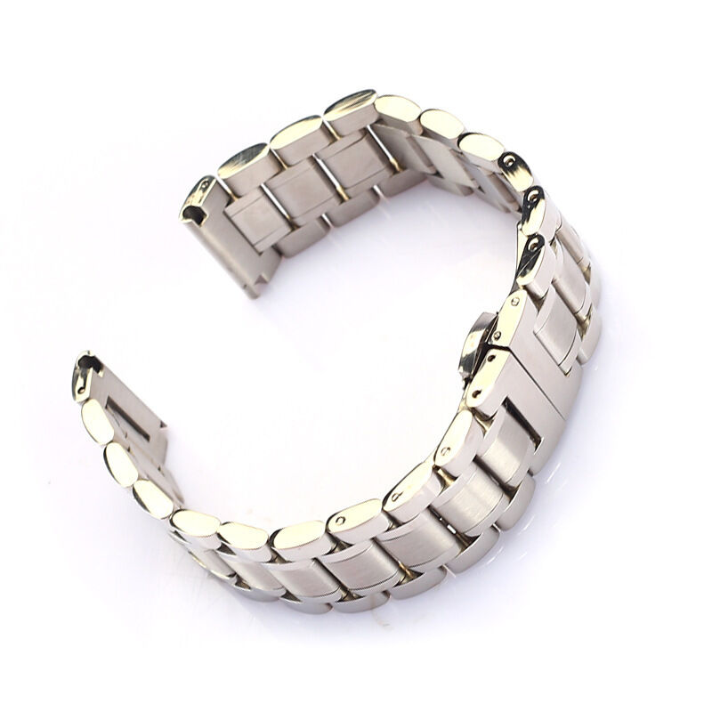 18mm 20mm 22mm Three-bead Solid Curved End Metal Watch Strap Stainless Steel Watch Band With Double Press Butterfly Buckle