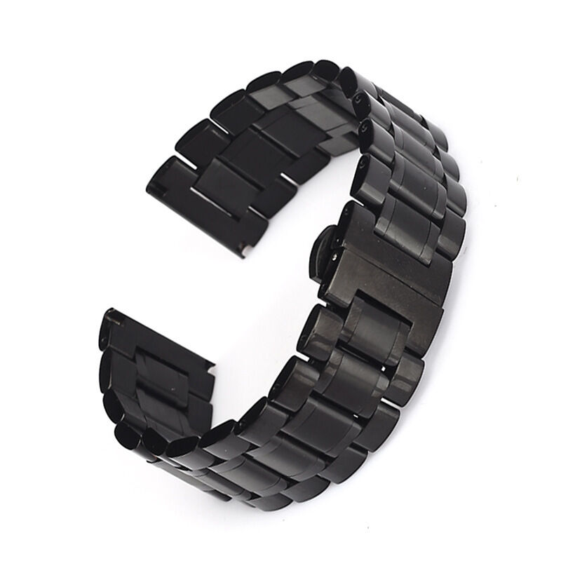 18mm 20mm 22mm Three-bead Solid Curved End Metal Watch Strap Stainless Steel Watch Band With Double Press Butterfly Buckle