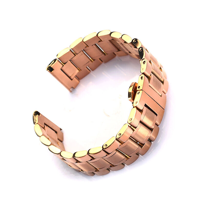 18mm 20mm 22mm Three-bead Solid Curved End Metal Watch Strap Stainless Steel Watch Band With Double Press Butterfly Buckle