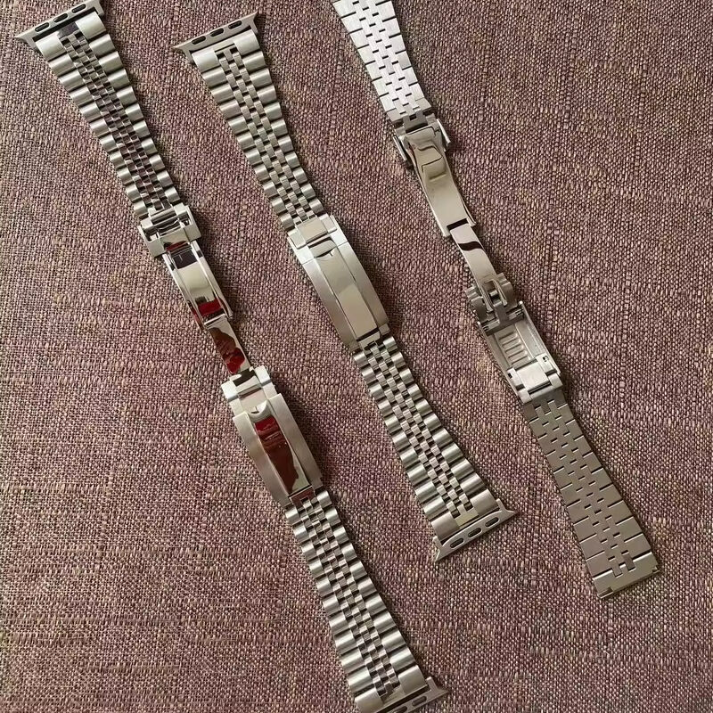 24mm Solid Stainless Steel Bracelet Folding Buckle Glide Lock Clasp Watch Band for Apple Watch Ultra for Rlx Strap 20mm