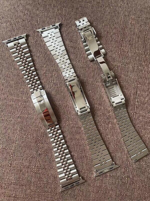 24mm Solid Stainless Steel Bracelet Folding Buckle Glide Lock Clasp Watch Band for Apple Watch Ultra for Rlx Strap 20mm
