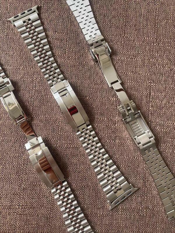 24mm Solid Stainless Steel Bracelet Folding Buckle Glide Lock Clasp Watch Band for Apple Watch Ultra for Rlx Strap 20mm