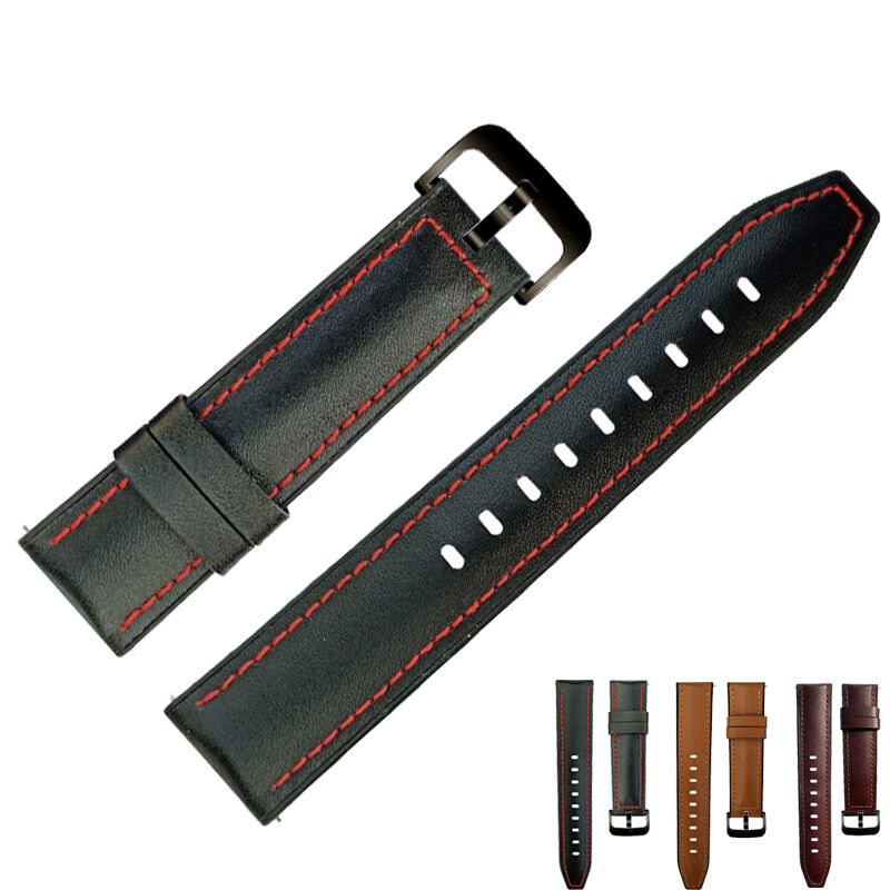 Custom Luxury Factory Outlet Mens' Watchband for Huawei GT Black Buckle 22mm Leather & Silicone Watch Band Strap