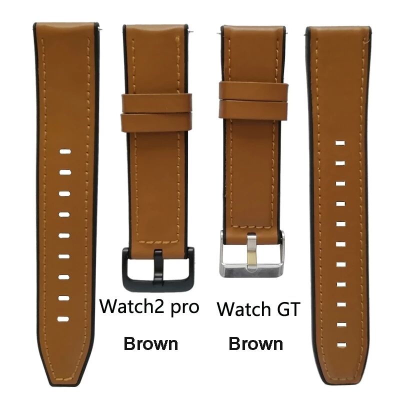 Custom Luxury Factory Outlet Mens' Watchband for Huawei GT Black Buckle 22mm Leather & Silicone Watch Band Strap