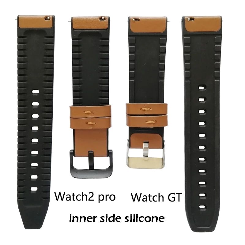 Custom Luxury Factory Outlet Mens' Watchband for Huawei GT Black Buckle 22mm Leather & Silicone Watch Band Strap