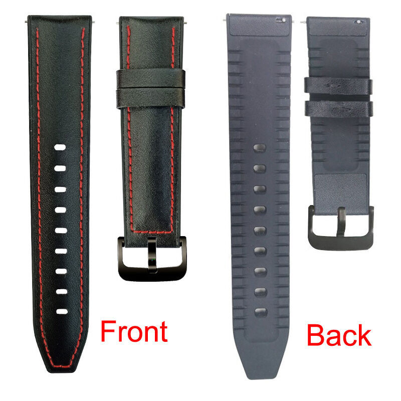 Custom Luxury Factory Outlet Mens' Watchband for Huawei GT Black Buckle 22mm Leather & Silicone Watch Band Strap