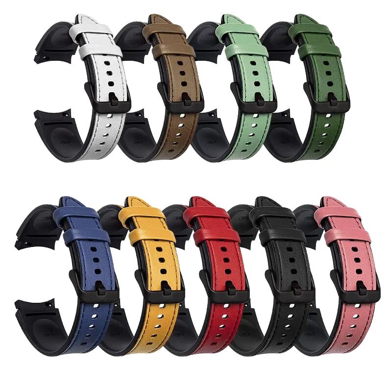 For Luxury Silicone+Leather Strap for Samsung for Galaxy Watch 4/5/6 Classic 43/47mm Watch Metal Buckle Wristbands