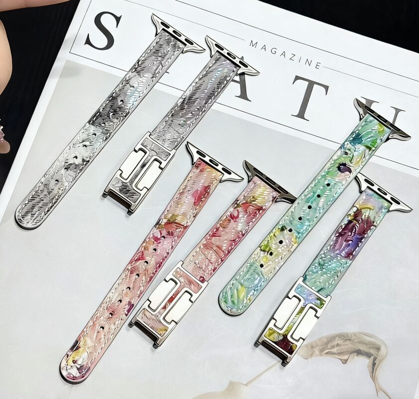 Magnetic H-Buckle Printed Watch Band for Apple Watch Series 11 3/4/5, Huawei GT6 41mm, Women's Summer Strap
