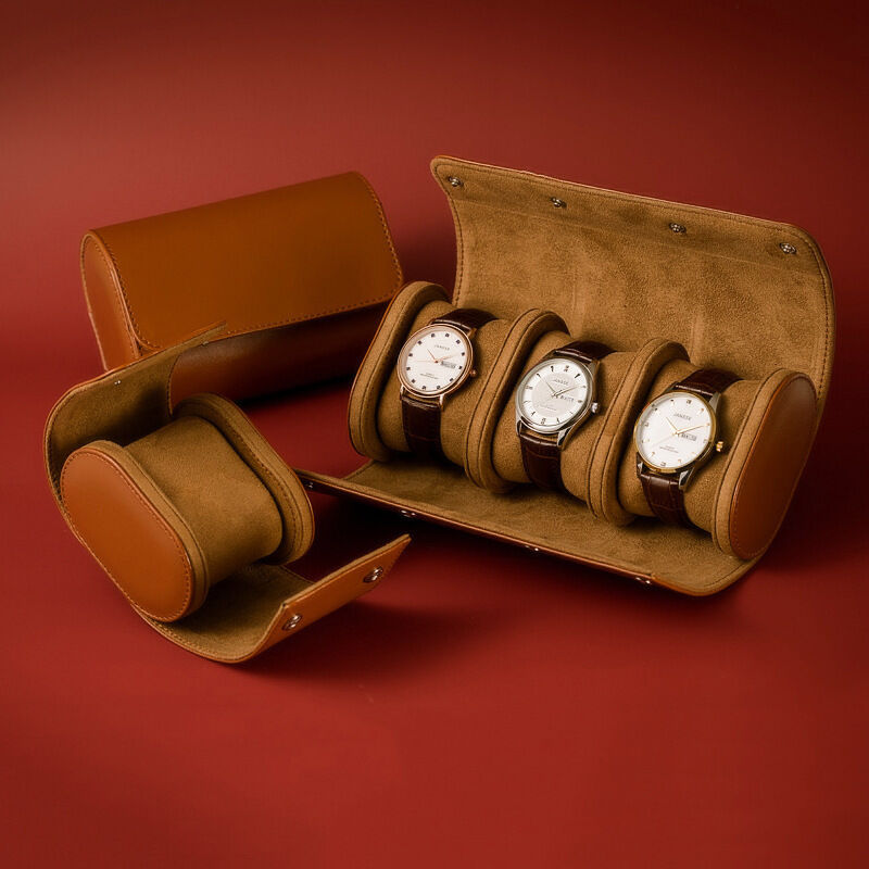 Case Packaging Real Genuine Top Leather Custom Logo 3 Slot Travel  Watch Roll Case  Display Storage Watch Box