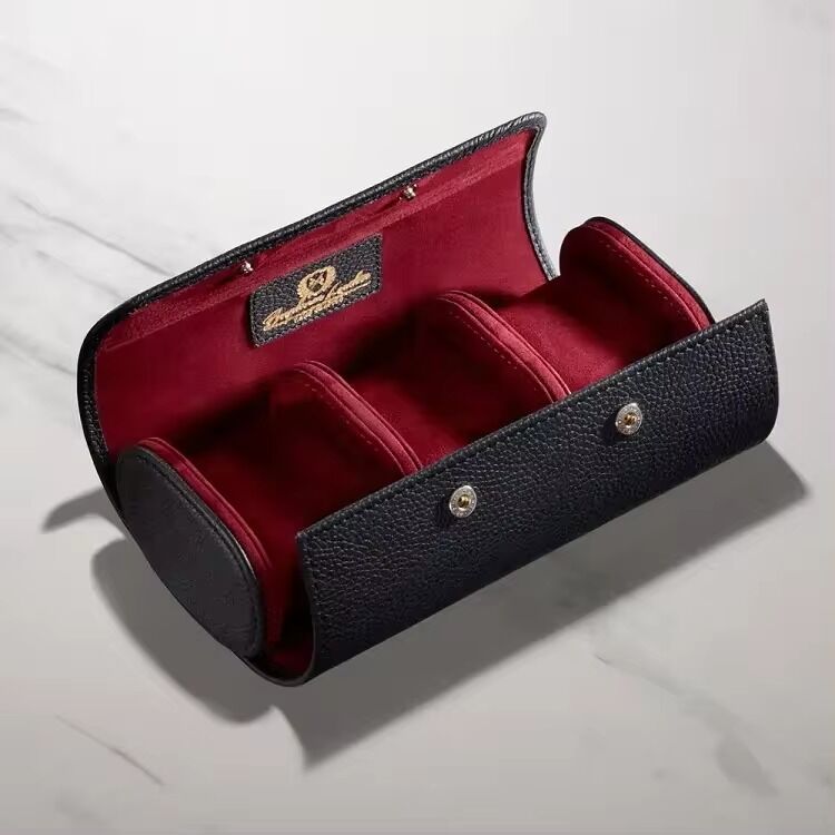 Case Packaging Real Genuine Top Leather Custom Logo 3 Slot Travel  Watch Roll Case  Display Storage Watch Box