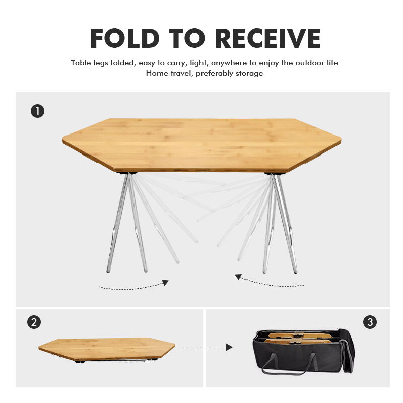 Portable Wood Camping Table Folding Outdoor Table with 108*108*40cm Size