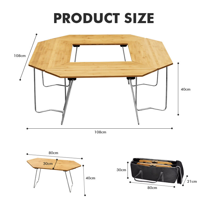 Portable Wood Camping Table Folding Outdoor Table with 108*108*40cm Size