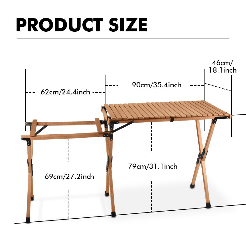 Kinggear Wood Foldable Portable Camping Table for Outdoor Picnic and Beach