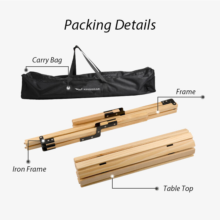 Portable Folding Pine Wood Camping Table for Outdoor Picnic and BBQ