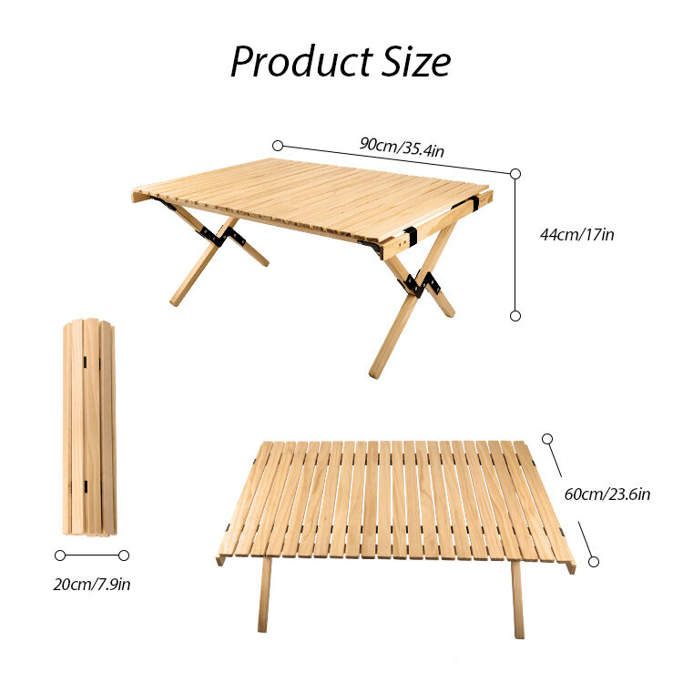 Portable Folding Pine Wood Camping Table for Outdoor Picnic and BBQ