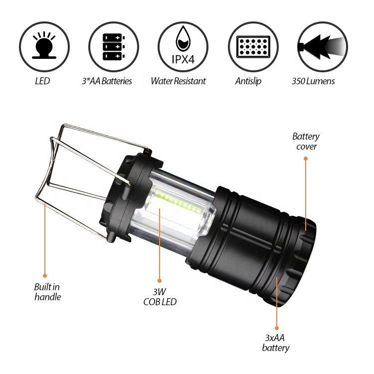 350 Lumen Telescopic Cob LED Solar Camping Lantern with Customized Logo and USB Charger