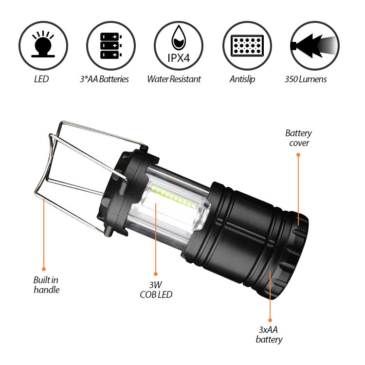 350 Lumen Telescopic Cob LED Solar Camping Lantern with Customized Logo and USB Charger