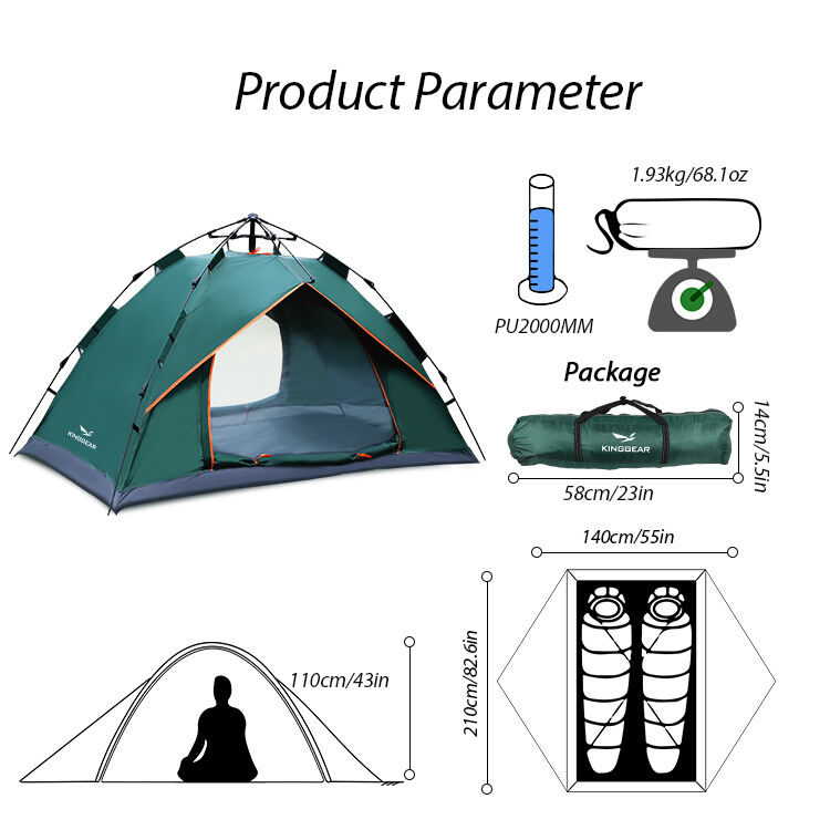 Automatic Setup Popup Tent with 170t Polyester Fabric and Silver Coating for Camping