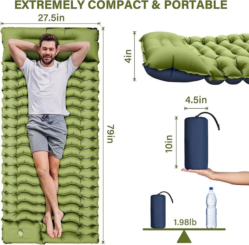 KingGear Inflatable Sleeping Pad with Built-in Foot Pump 10cm Thickness and Customizable Design for Camping Comfort