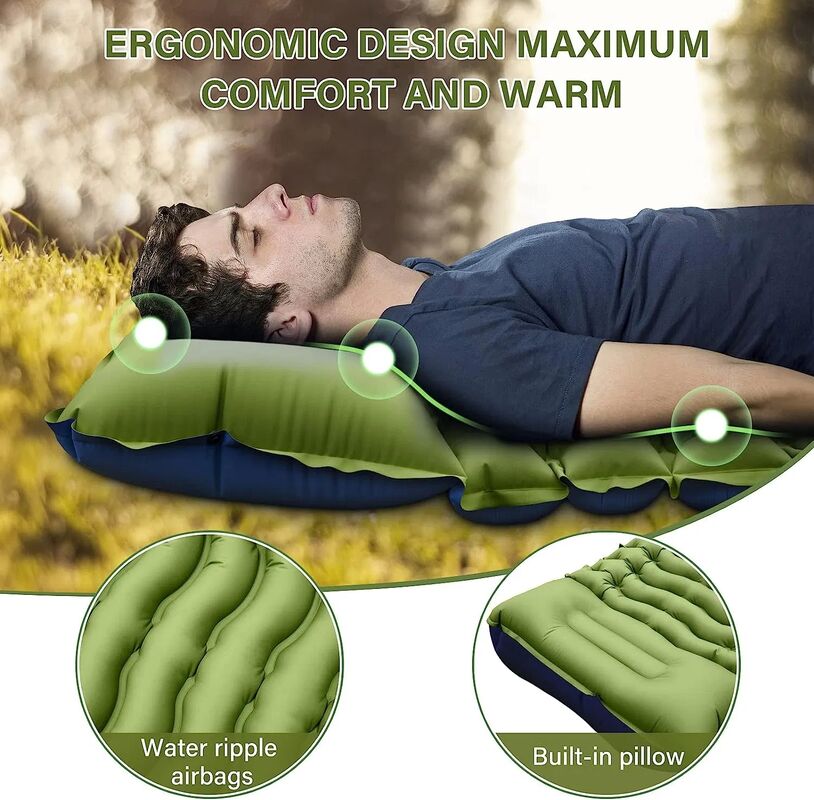 KingGear Inflatable Sleeping Pad with Built-in Foot Pump 10cm Thickness and Customizable Design for Camping Comfort