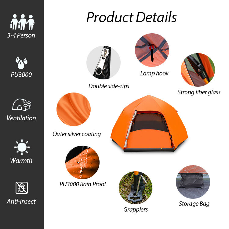 Kinggear Outdoor Ultralight Waterproof 3-4 Person Pop up Tent for Camping and Beach