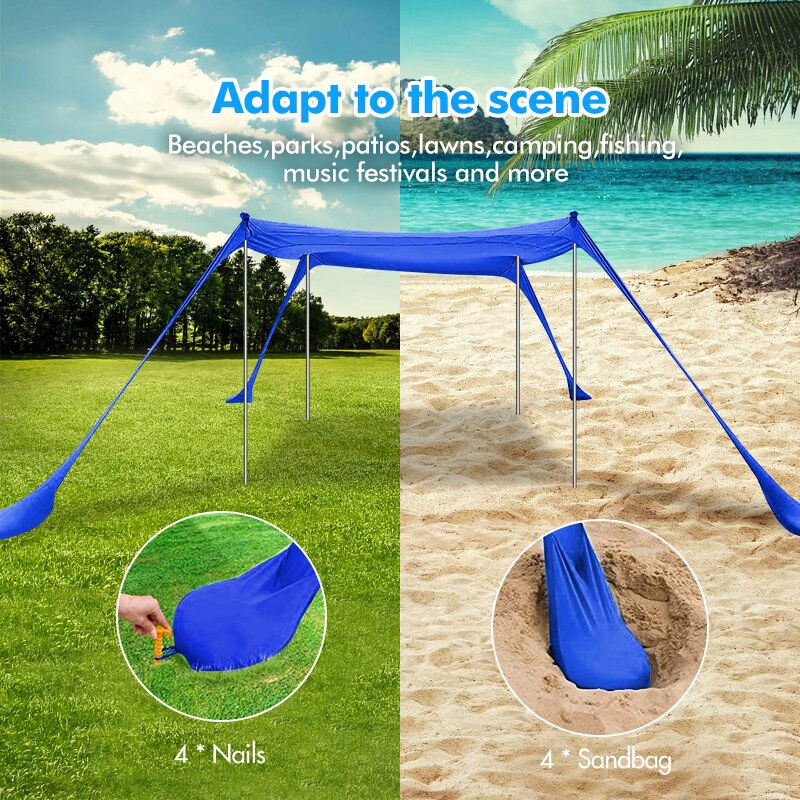 Portable UV 50+ Beach Tent Sun Shelter with Aluminum Poles for Camping and Outdoor Use