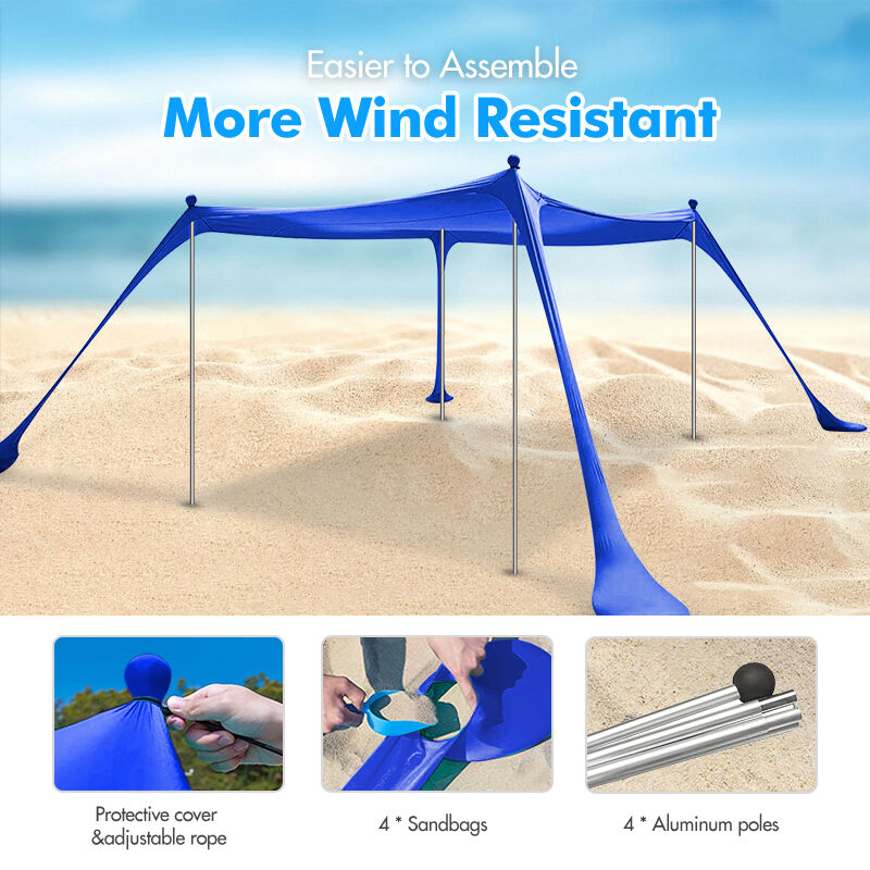Portable UV 50+ Beach Tent Sun Shelter with Aluminum Poles for Camping and Outdoor Use