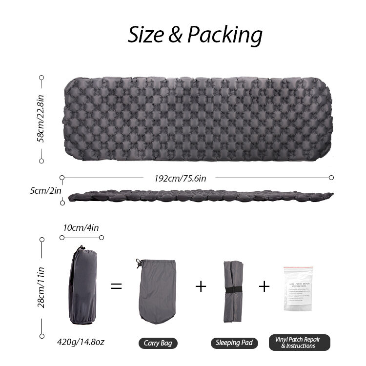 Kinggear Ultralight 420g Inflatable Sleeping Pad with 5cm Thickness and 40D Nylon+TPU for Camping
