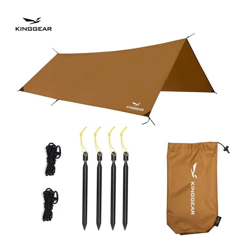 Ultralight 1.14kg 210T Polyester Fabric Camping Tarp with 4m*4m Unfold Size for Outdoor Shelter