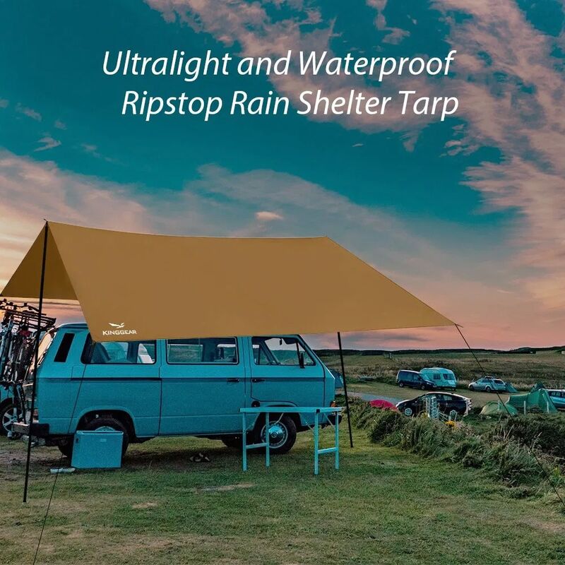 Ultralight 1.14kg 210T Polyester Fabric Camping Tarp with 4m*4m Unfold Size for Outdoor Shelter