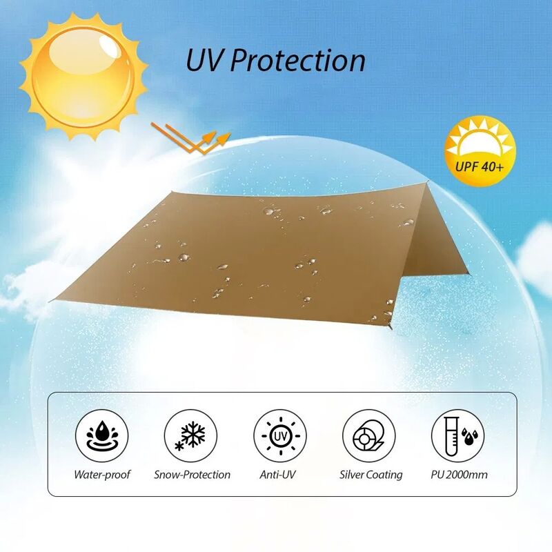 Ultralight 1.14kg 210T Polyester Fabric Camping Tarp with 4m*4m Unfold Size for Outdoor Shelter