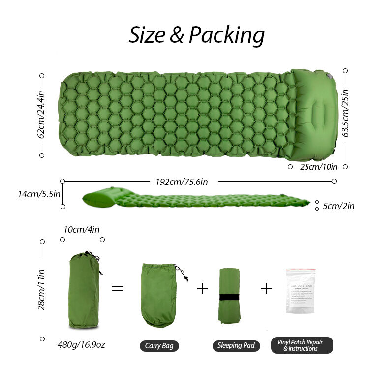 Kinggear Ultralight Camping Sleeping Pad - 480g Lightweight, 5cm Thickness, 40D Nylon+TPU Inflatable Mat