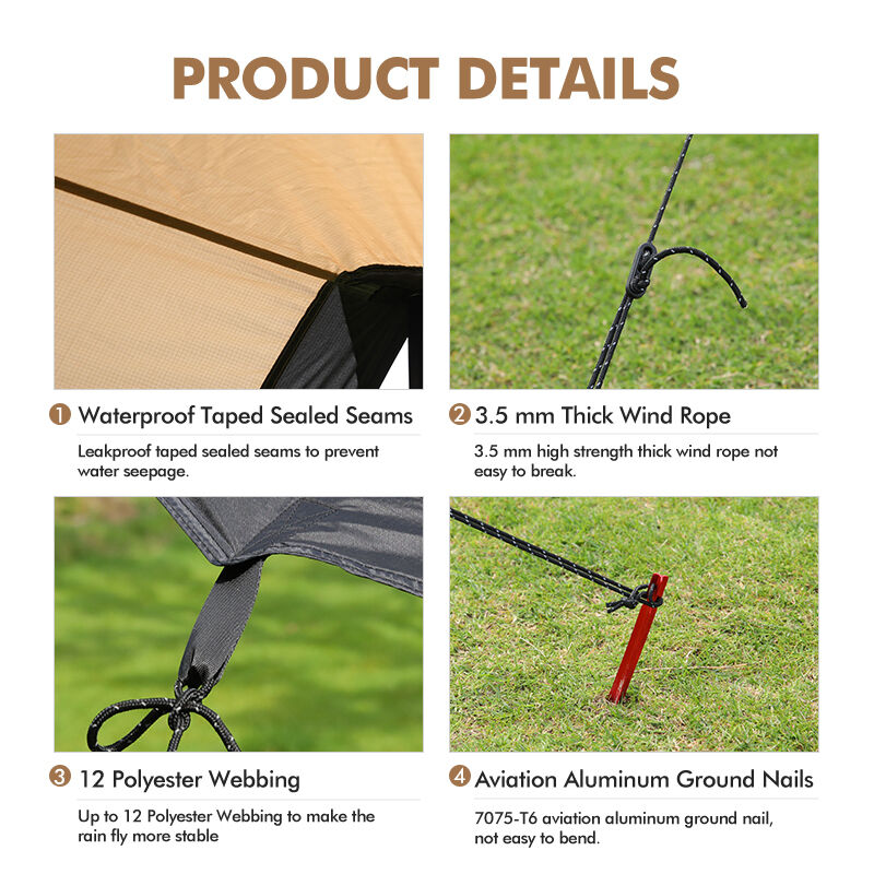 Waterproof 1000-1500 mm Camping Tarp Tent with 210T Polyester Fabric and Aluminum Pole Frame