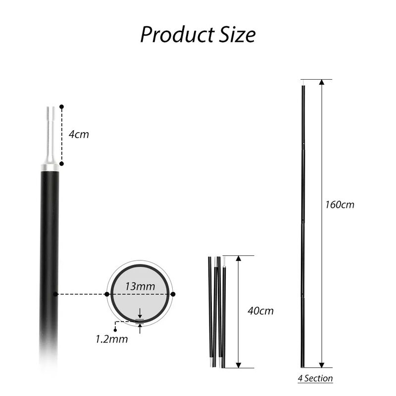 Ultralight Foldable 13mm Diameter Aluminum Camping Tent Pole for Outdoor Tarp Support