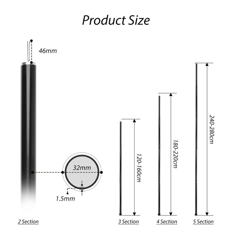 Ultralight Height Adjustable 29mm Aluminum Camping Tent Pole for Outdoor Tarp Support