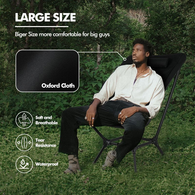 Kinggear Outdoor Lightweight Adjustable Folding Camping Chair with Oxford Cloth and Aluminum Frame