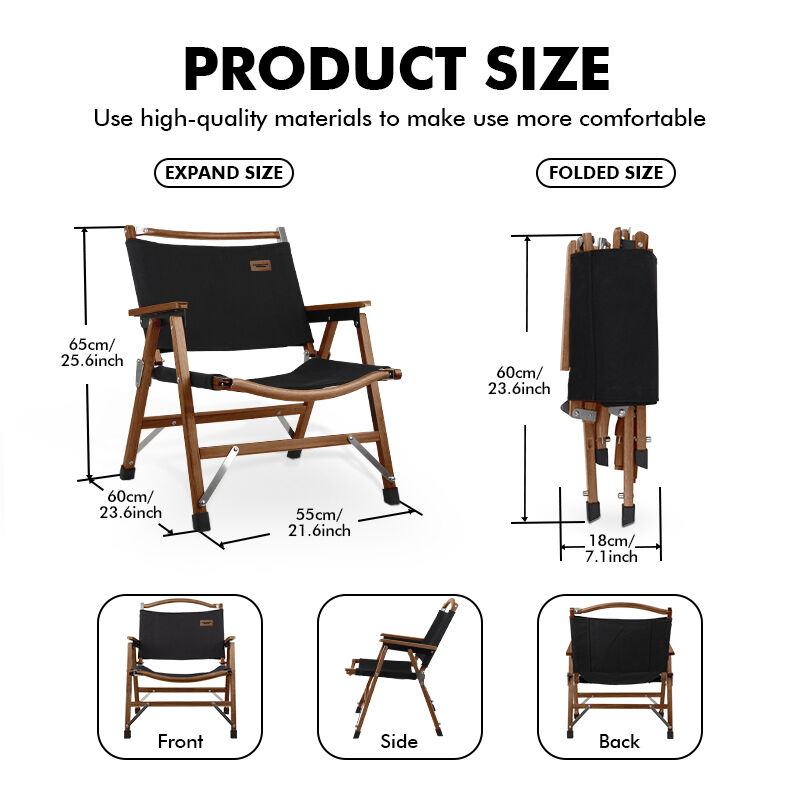 KingGear Teak Beech Wood Camping Chair Lightweight 3.8kg Folding Kermit Chair with Customized Logo
