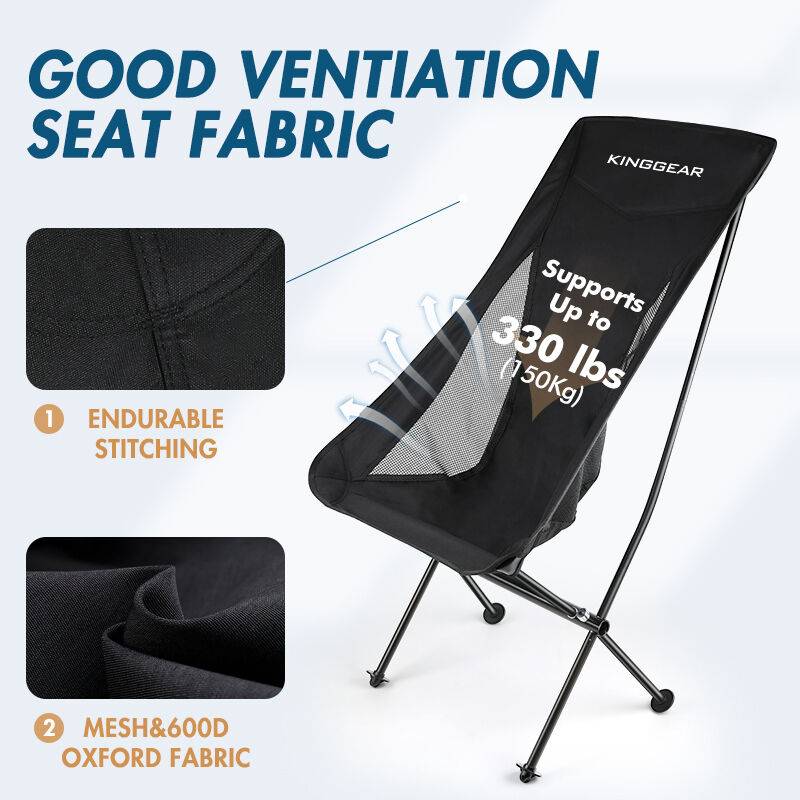 Kinggear Ultralight High Back Camping Chair with Aluminum Alloy Frame - Portable Folding Chair for Outdoor Use