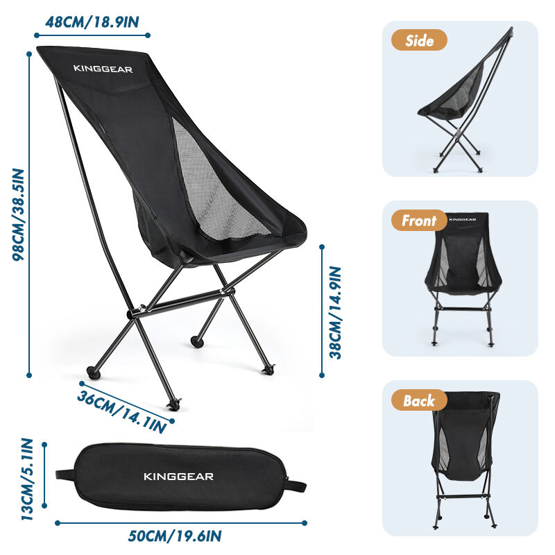 Kinggear Ultralight High Back Camping Chair with Aluminum Alloy Frame - Portable Folding Chair for Outdoor Use