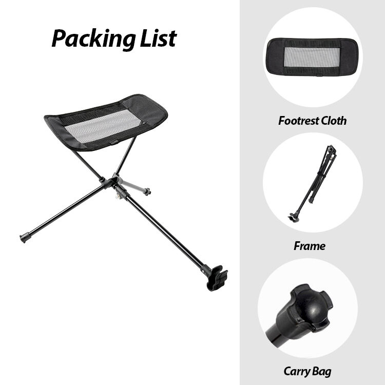 Aluminum Frame Portable Recliner Footrest with Oxford Cloth and Telescopic Size 48.5-76cm