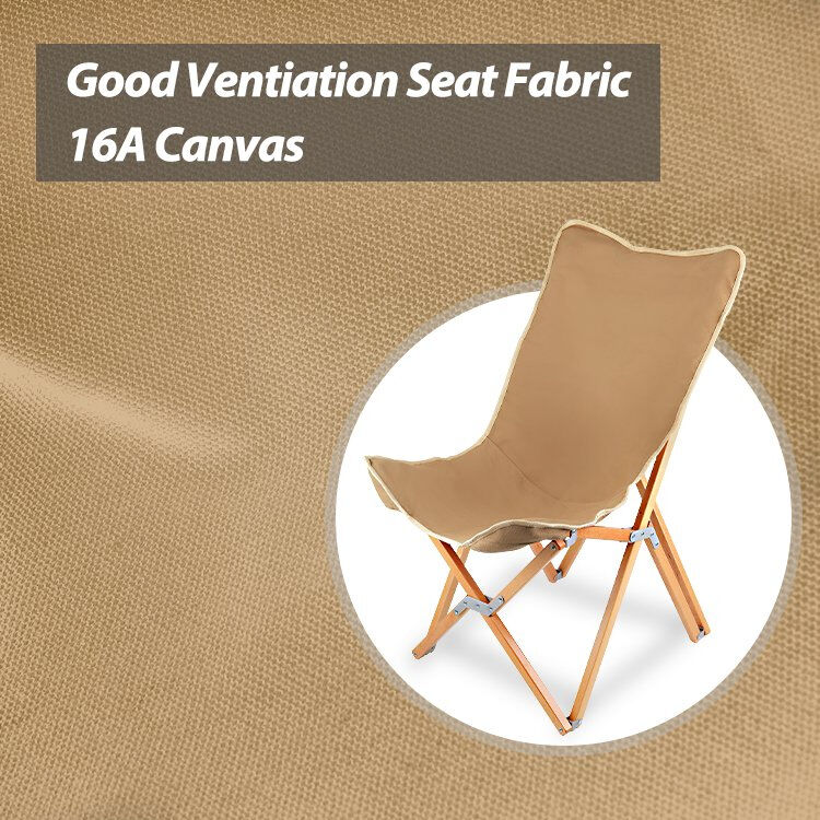 Portable Backpack Folding Camping Chair with 120kg Load Bearing 16A Canvas Fabric and Beech Wood Frame