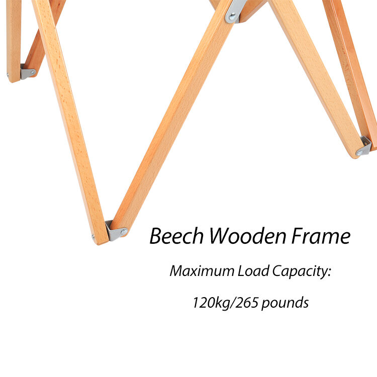 Portable Backpack Folding Camping Chair with 120kg Load Bearing 16A Canvas Fabric and Beech Wood Frame