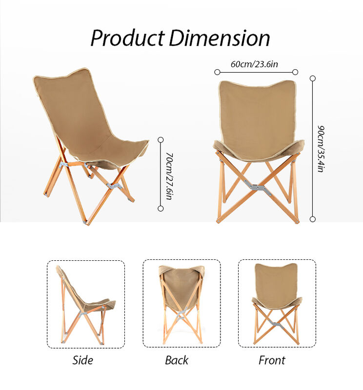Portable Backpack Folding Camping Chair with 120kg Load Bearing 16A Canvas Fabric and Beech Wood Frame