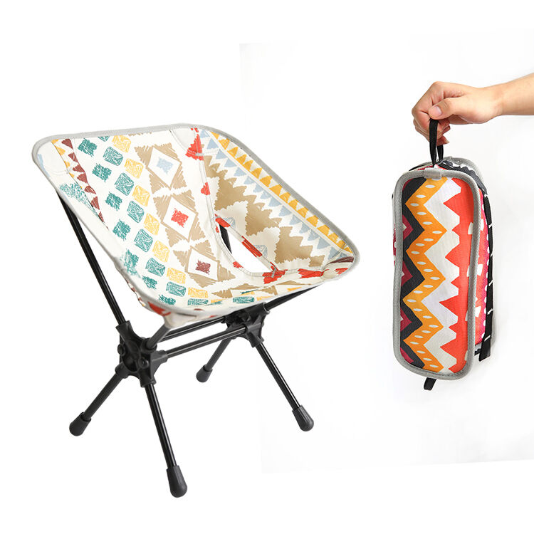 Kinggear 7075 Aviation Aluminium Frame Folding Chair with 600D Pattern Printing Oxford Cloth and 100kg Load Bearing for Beach Camping