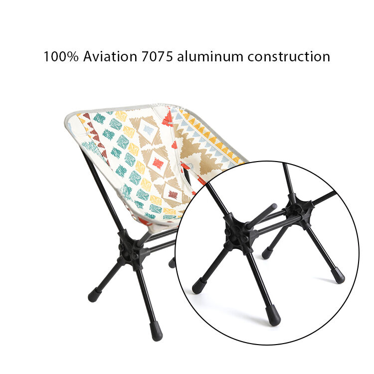 Kinggear 7075 Aviation Aluminium Frame Folding Chair with 600D Pattern Printing Oxford Cloth and 100kg Load Bearing for Beach Camping