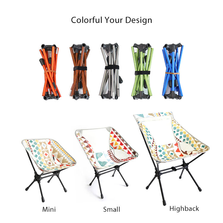 Kinggear 7075 Aviation Aluminium Frame Folding Chair with 600D Pattern Printing Oxford Cloth and 100kg Load Bearing for Beach Camping