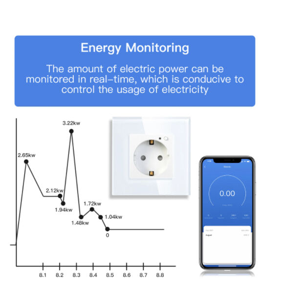 16A Max Current Smart Plug with Tuya APP Remote Control and Tempered Glass Panel WiFi Socket