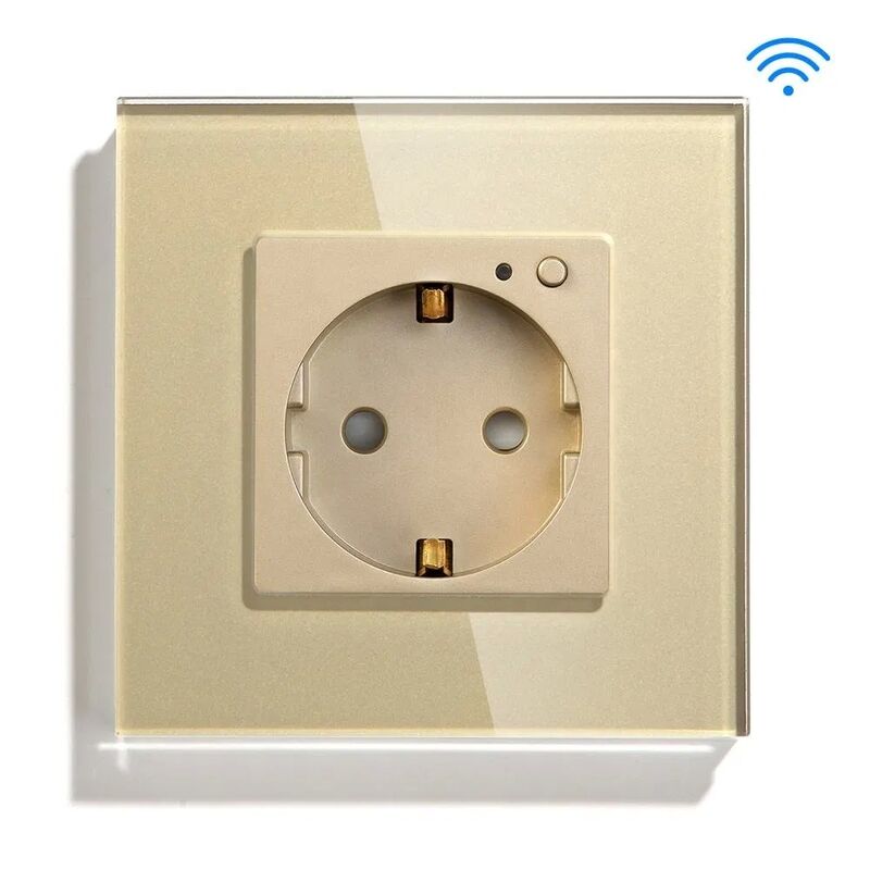 16A Max Current Smart Plug with Tuya APP Remote Control and Tempered Glass Panel WiFi Socket