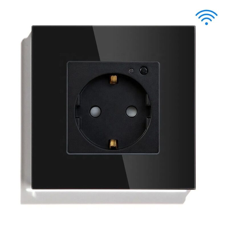 16A Max Current Smart Plug with Tuya APP Remote Control and Tempered Glass Panel WiFi Socket