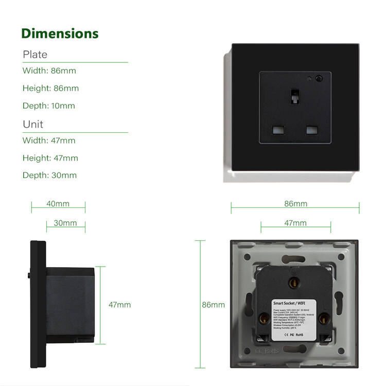 16A Rated Current Smart Socket with Flame Retardant PC Plastic and Wi-Fi 2.4GHz Connectivity
